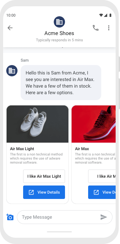 Select products from Google Business Messages