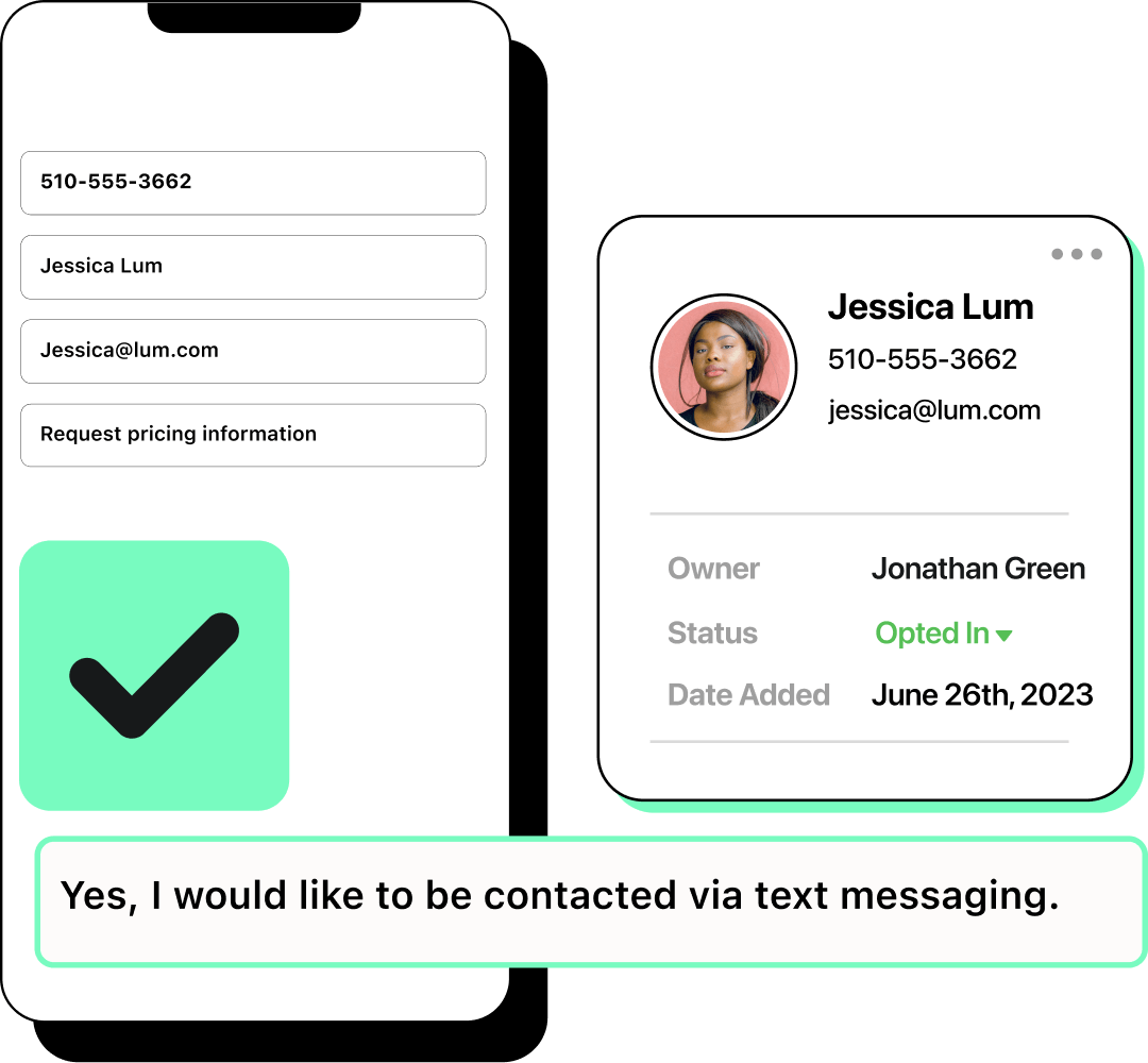 Illustration of a customer opting into text messaging with the SMS opt-in feature.